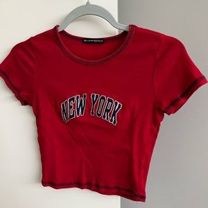 Brandy Melville New York Embroidered Graphic Crop Top